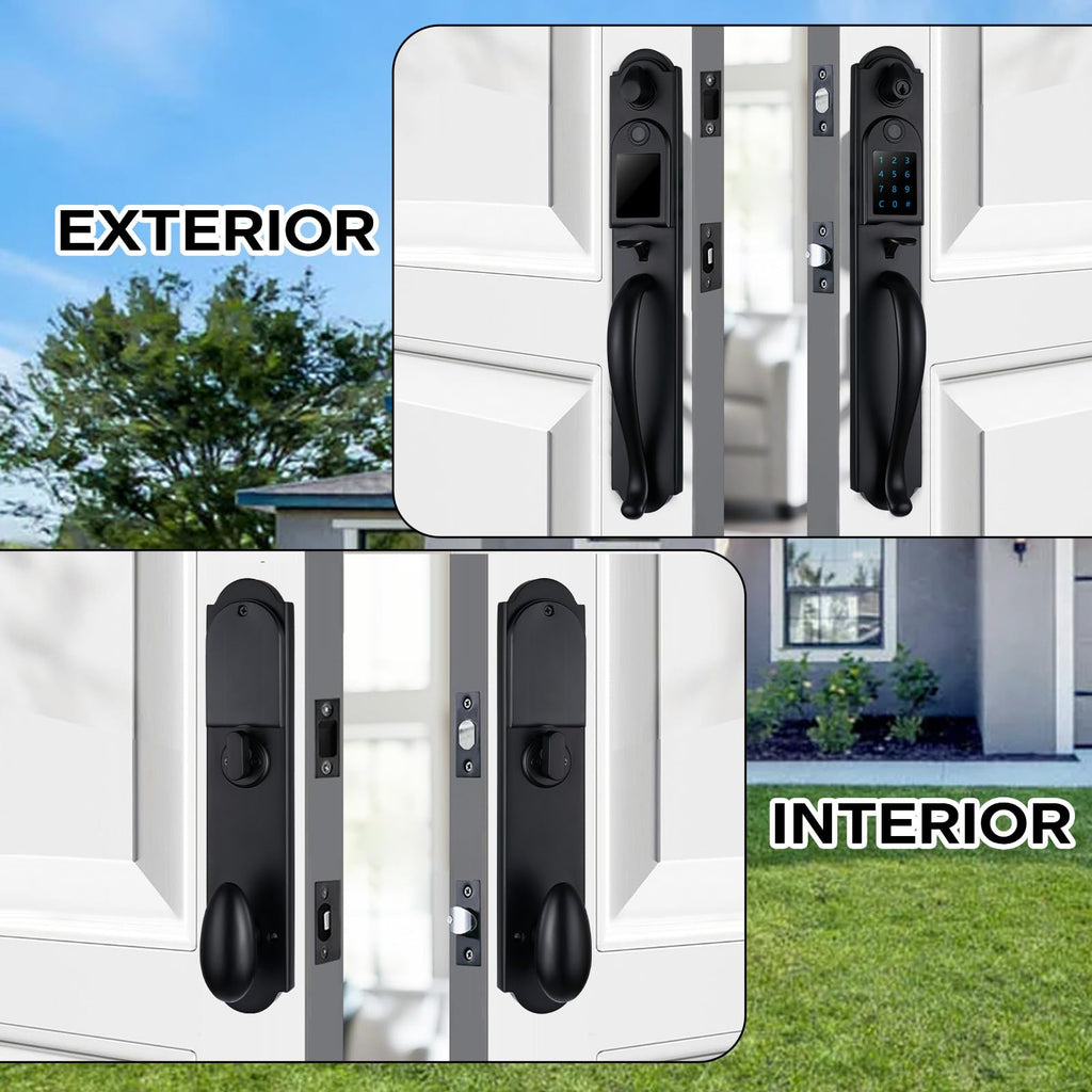 Fingerprint Double Door Handle Set with Keypad Deadbolt, Right Hand