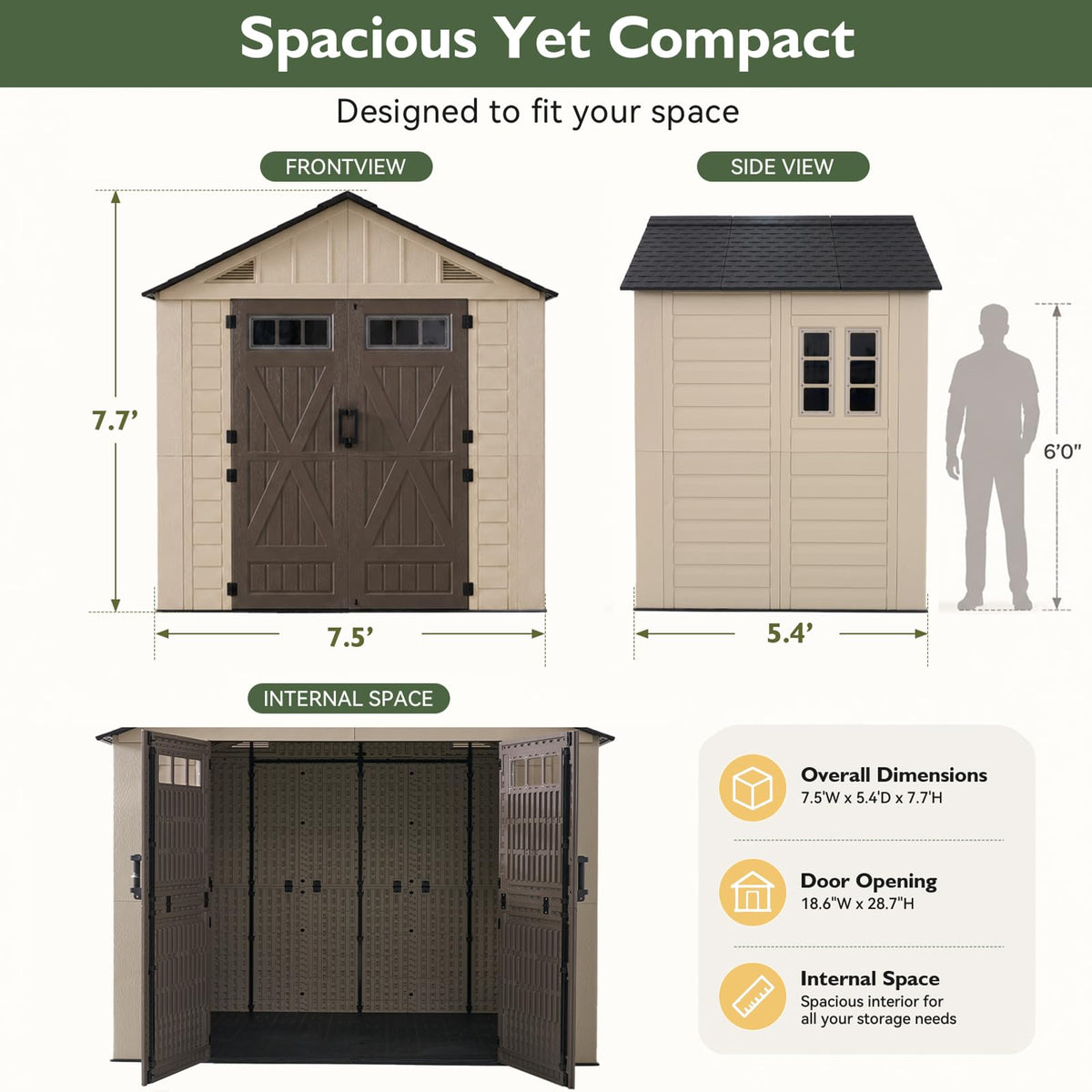 Aoxun 8x6 Ft Outdoor Storage Shed with Floor, Large Resin Outdoor Shed with Lockable Door & Windows, Garden HDPE Sheds for Lawn Tools, Pool Supplies & Bikes
