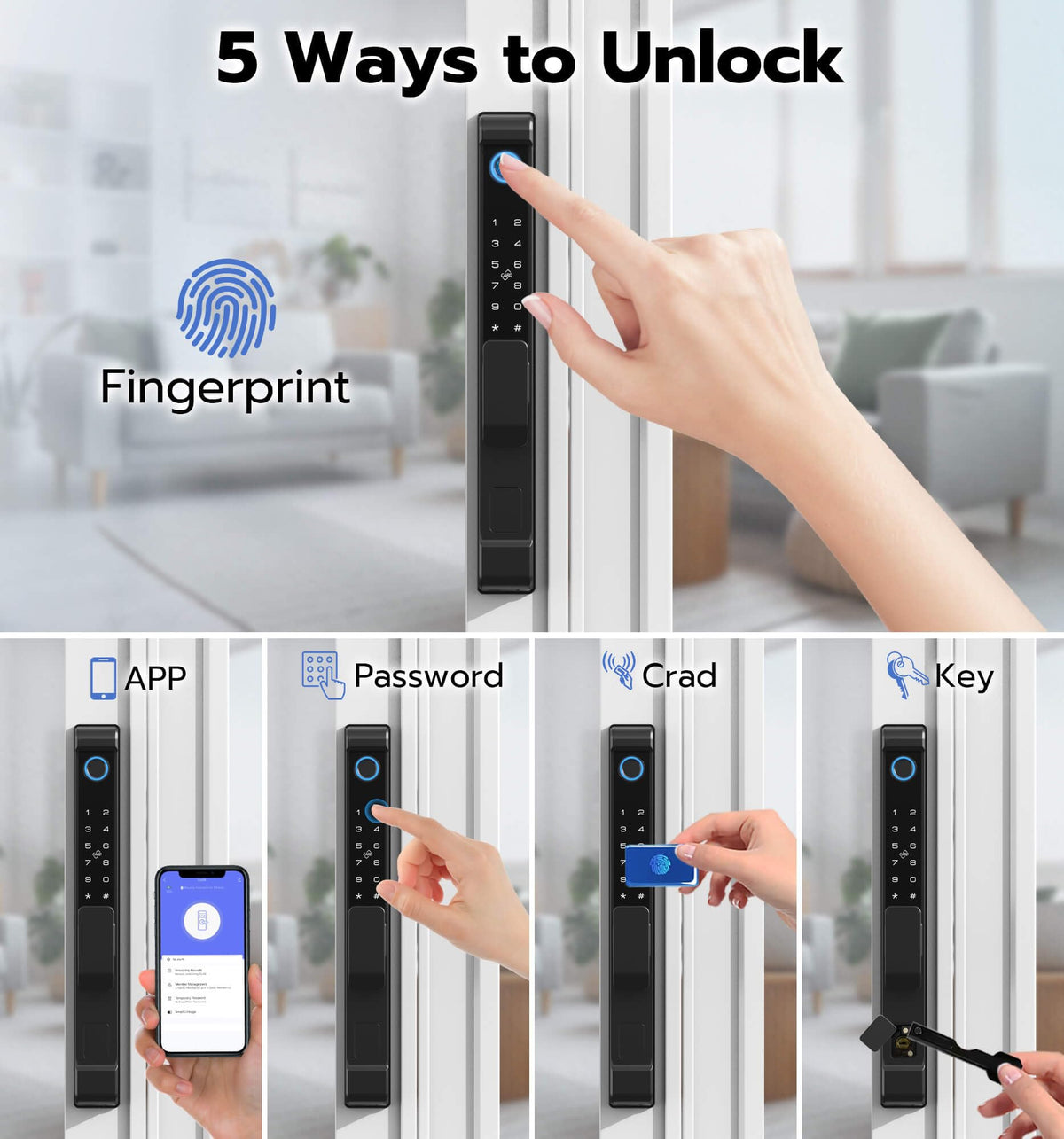 Anweller 2885 Mortise Sliding Glass Door Lock, Smart Fingerprint Code Keypad RFID Remote App Electronic Digital Biometric Safety Patio Door Double Hook Mortise Lock Set with Handle