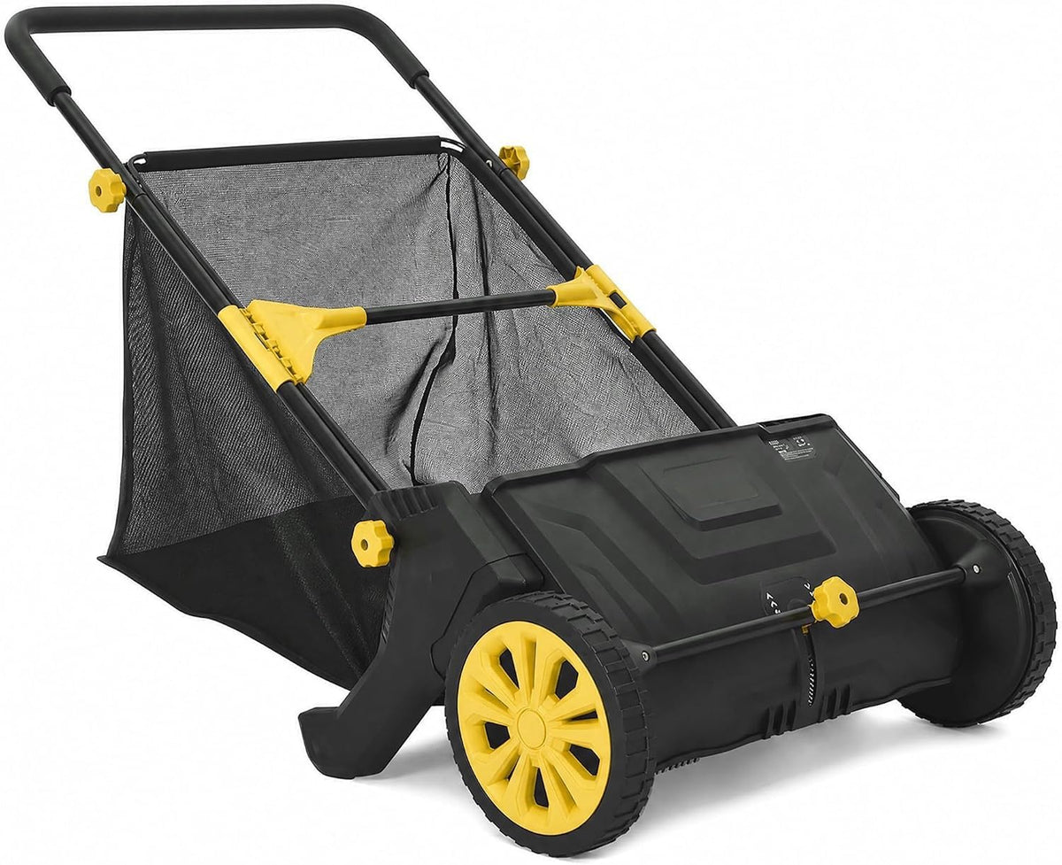 IDEALHOUSE Push Lawn Sweeper 26 Inch with Large 7 cu.ft. Hopper Bag
