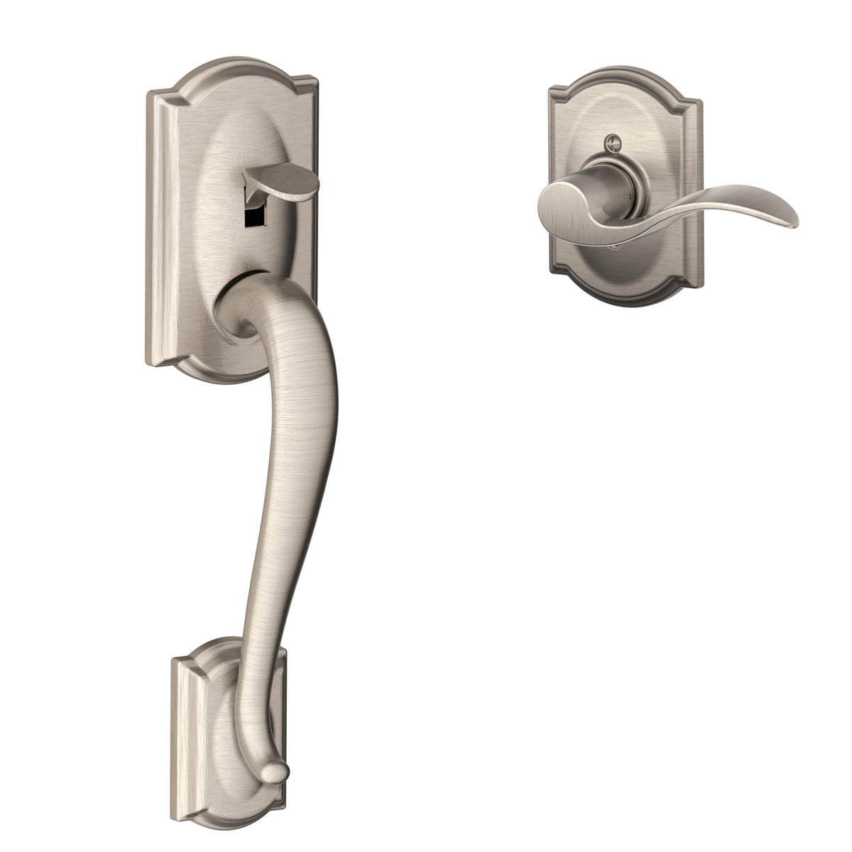 SCHLAGE Camelot Entry Handleset, Left Hand Accent Lever, Satin Nickel