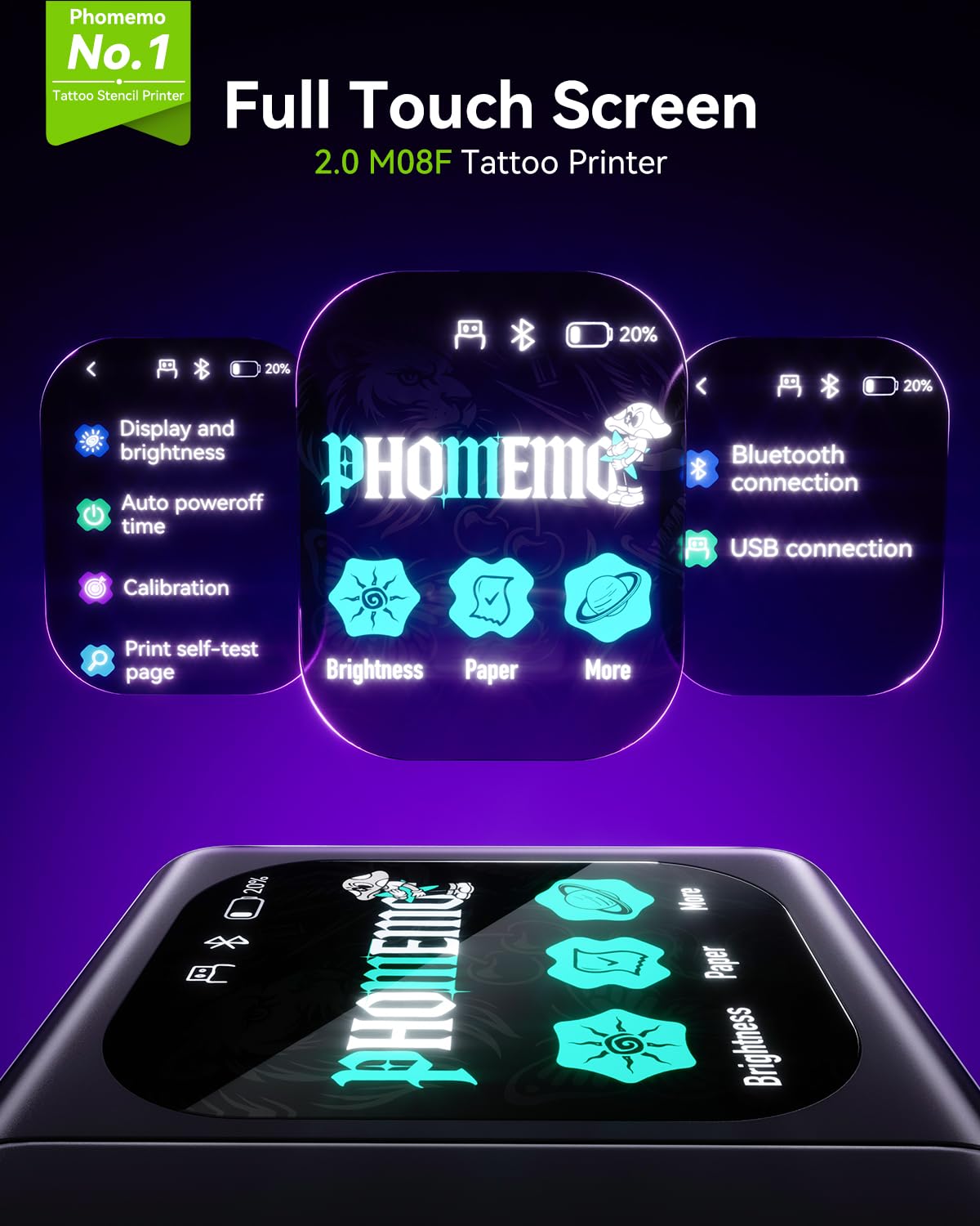 Phomemo M08F Plus Touchscreen Tattoo Stencil Printer, Bluetooth, Thermal