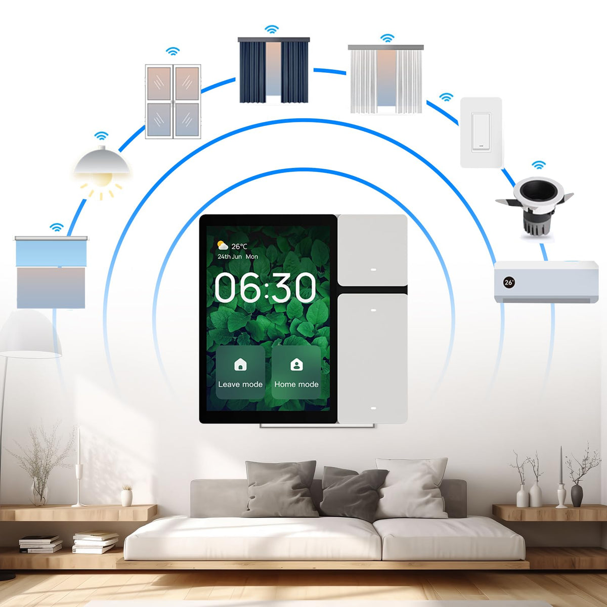 Kavolet Voice Assistant Compatible Smart Panel with 3 Button Control for Smart Home Devices and Scenes White