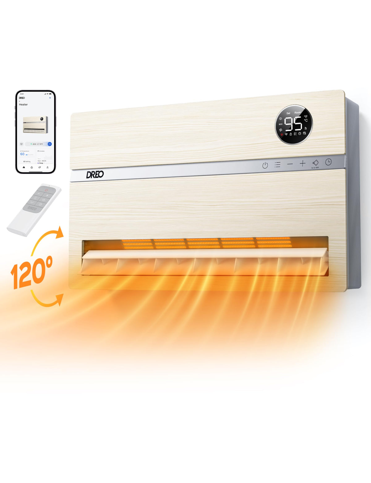 DREO Smart Wall Heater, 1500W Space Heater for Bedroom, White, Standard