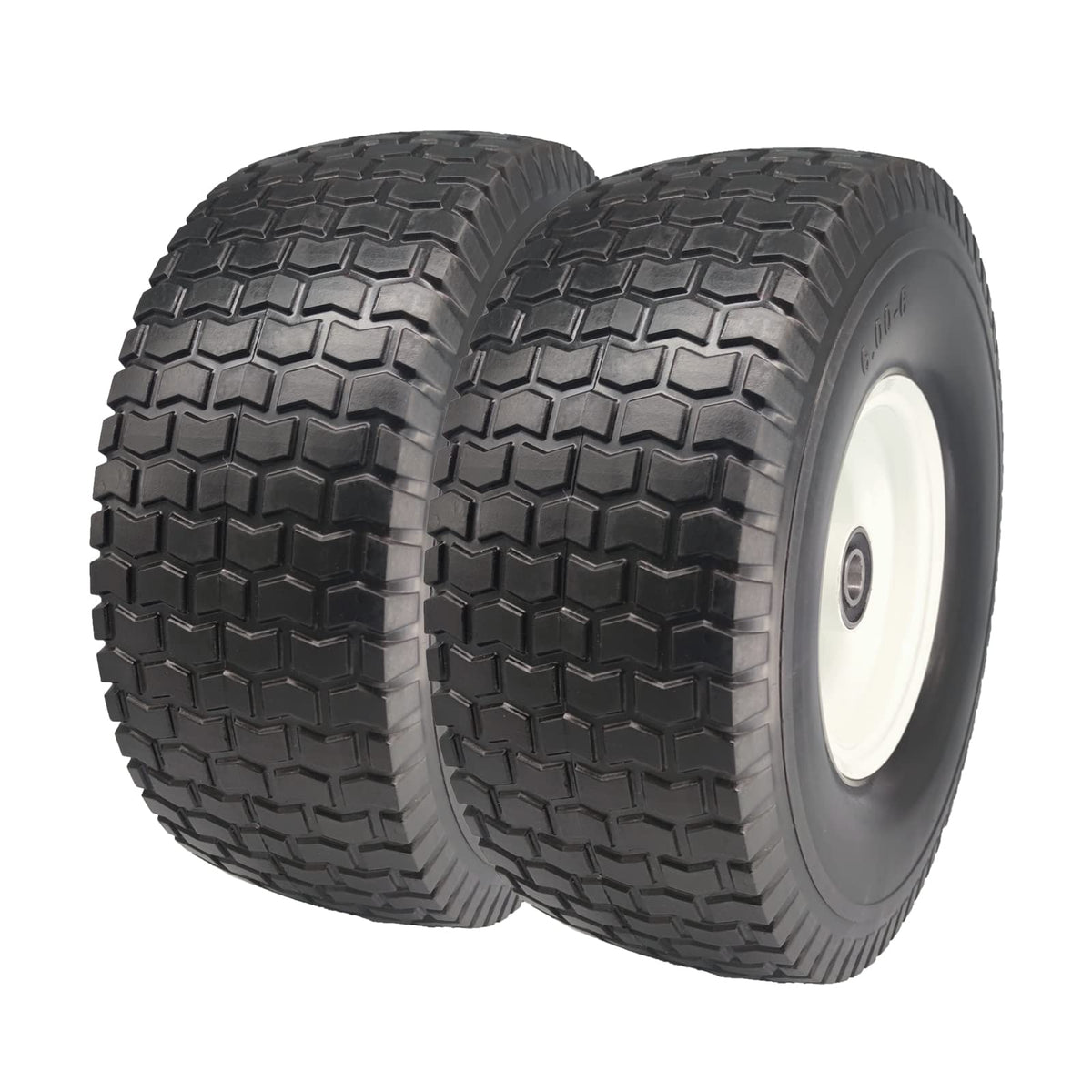 Flat Free Tire 15x6.00-6 with 1 & 3/4" Axle, 3” Center Hub 15x6x6 Lawn Mower Tire and Wheel for Lawn Tractor Front Tire Assembly Replacement Lawn & Garden Riding Mower, Set of 2