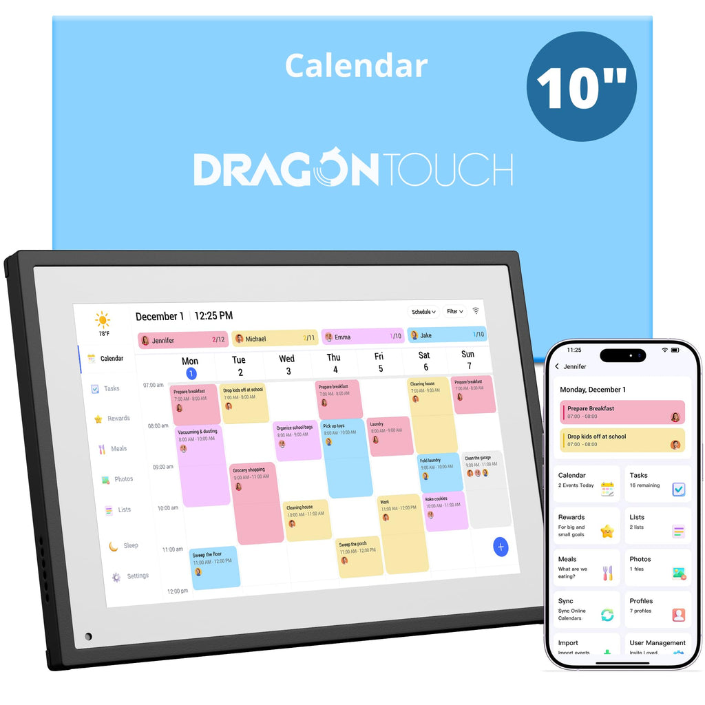 Dragon Touch 15.6" Digital Calendar Chore Chart – 1080P Full HD Interactive Touchscreen, Smart Family Planner, Hearth Display Digital Calendar Wall & Desk Mountable for Seamless Scheduling Black
