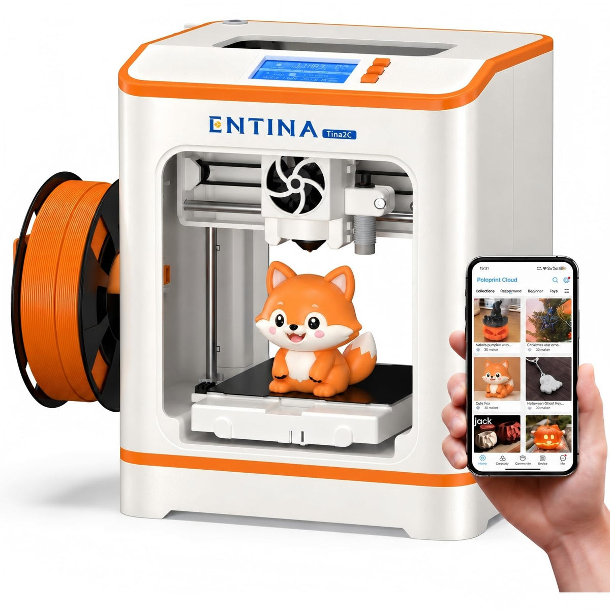 Entina Tina2 Plus 3D Printer, 250mm/s Fast Printing 3D Printer for Beginners & Kids, WiFi & App Control, Fully Assembled, Auto Leveling, PEI Build Plate, Open Source Mini 3D Printers for Home & School
