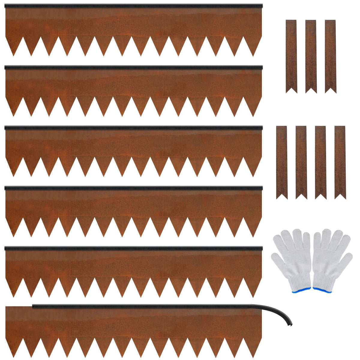 Worth Garden 6-Pack Cor-Ten Steel Landscape Edging with Black Protection Strips - Rust Patina Finish 40" L x 8" H (20Ft Total) - Hammer-in 14-Gauge Metal Corten Lawn Yard Edging Border w/ 7 Clips