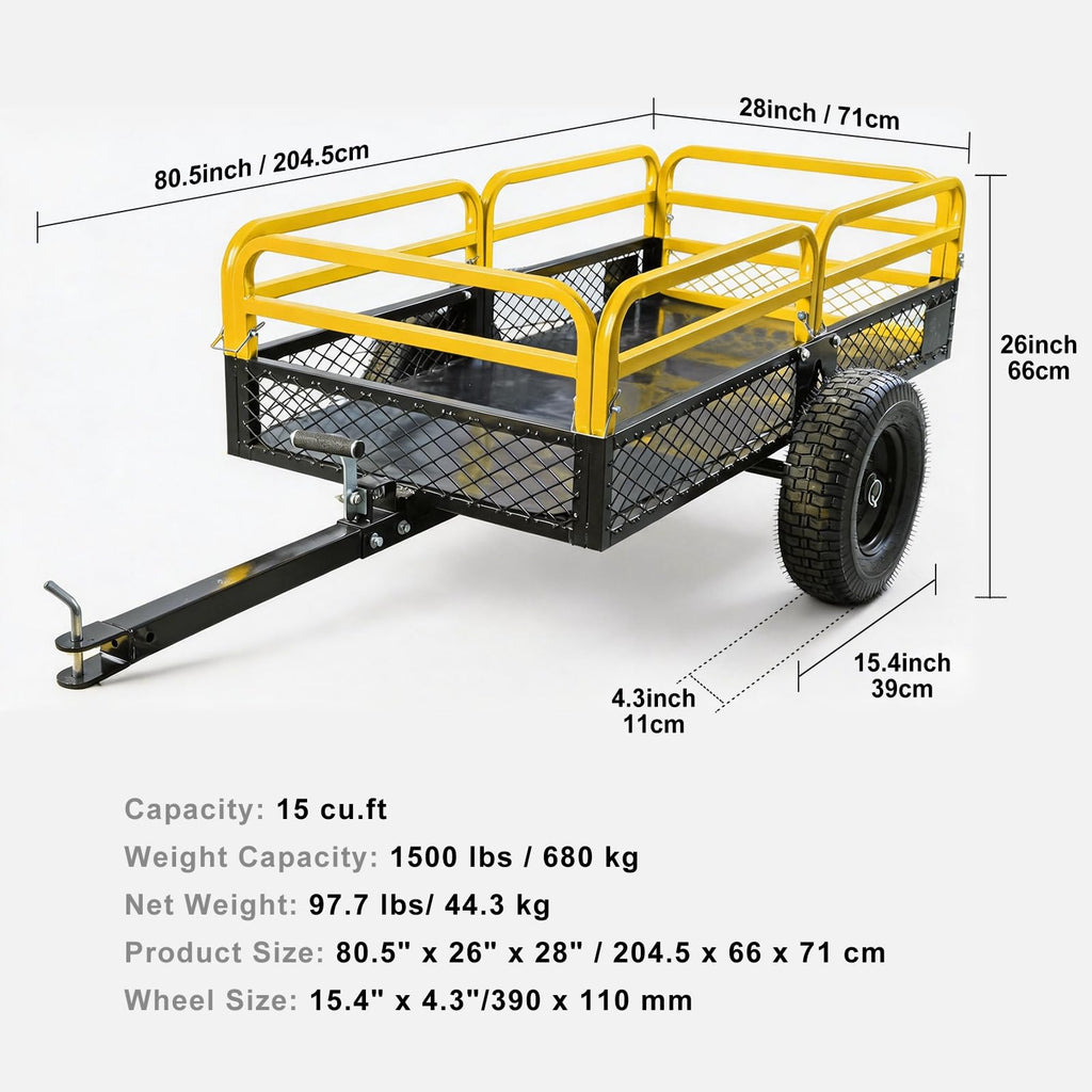 YELLOW JACKET ATV UTV Trailer 1500lbs Tow Behind Dump Cart