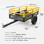YELLOW JACKET ATV UTV Trailer 1500lbs Tow Behind Dump Cart