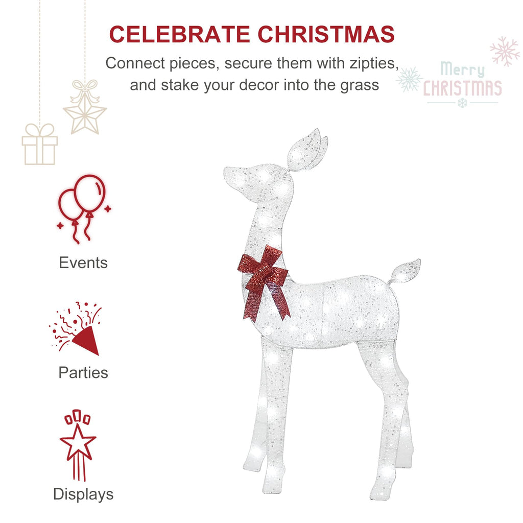 5 FT Oversized Christmas Decorations Outdoor Lighted Reindeer – 3-Piece 2D Deer Family Set with 160 Warm White LED Lights for Yard, Lawn, Garden & Porch Holiday Display - White