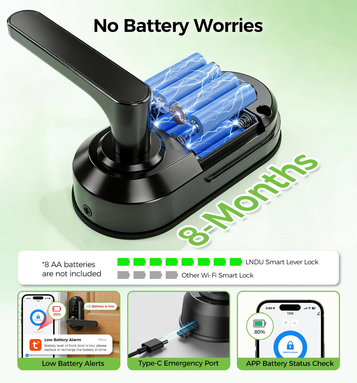 Smart Lock Keypad Door Lock with Handle, WiFi Keyless Entry Door Lock with Handle,Door Keypad Locks with Alexa & Google Assistant,Voice Control & APP Remote Control,Fingerprint,PIN Code,Mechanical Key