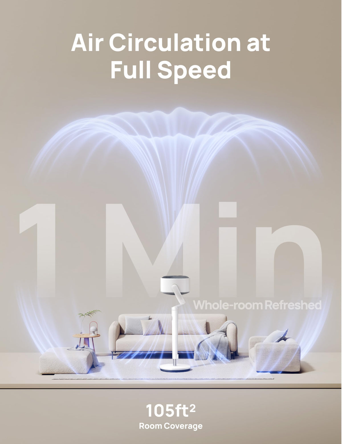 DREO Smart Pedestal Fan for Bedroom, 120°+120° Omni-Directional Oscillating