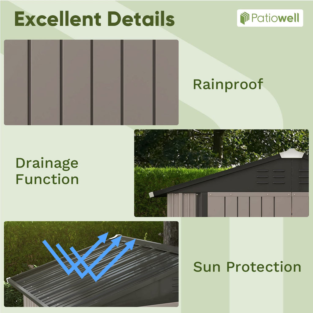 Patiowell 6x4 FT Outdoor Storage Shed, Metal Storage Sheds, Brown