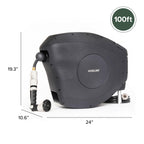 HOSELINK Classic Charcoal 100ft Automatic Retractable Garden Hose Reel, 1/2" UV-Stabilized Kink-Free Hose, Wall Mounted Complete Watering Solution for Backyard, Garden & Outdoor