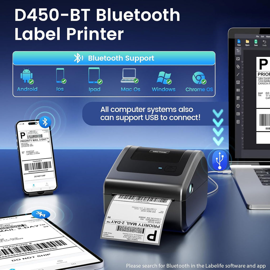 Bluetooth Shipping Label Printer with 750 Pcs Labels