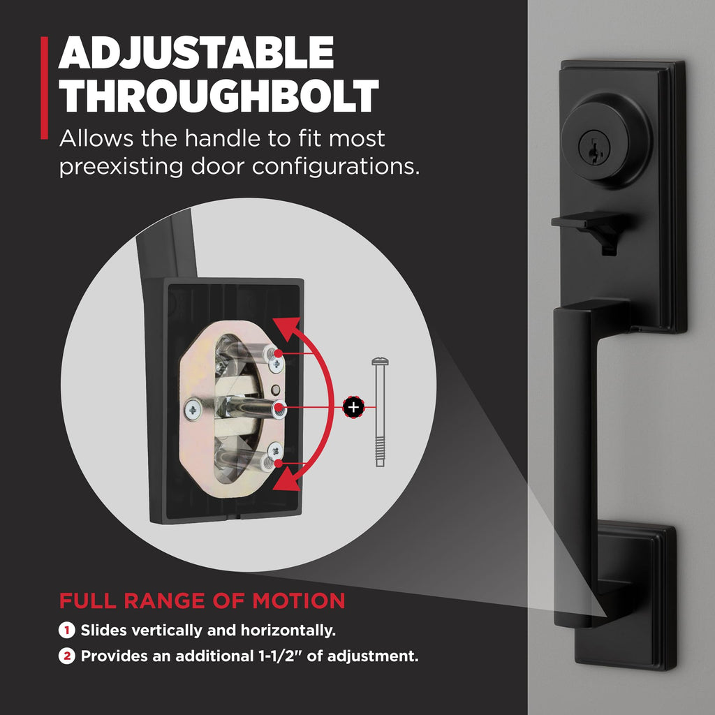 Kwikset Peralta Front Door Lock Handle and Deadbolt Set, Entry Handleset Exterior with Interior Reversible Lever, Matte Black, Pick Resistant SmartKey Rekey Deadbolt Security