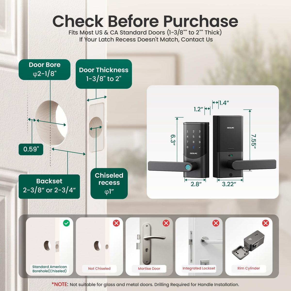 DESLOC K221 Fingerprint Smart Door Lock with Handle 16-Month Battery