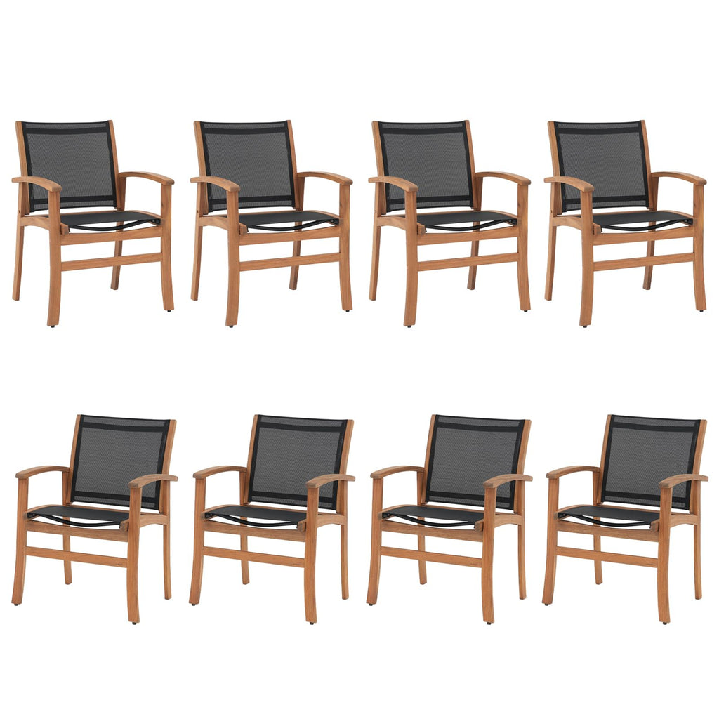 Acacia Wood Patio Dining Chairs Set (Black, 2 Pieces)