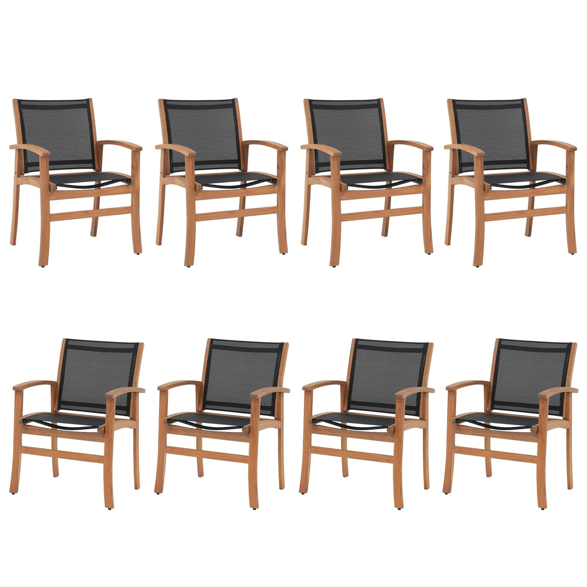 Acacia Wood Patio Dining Chairs Set (Black, 2 Pieces)