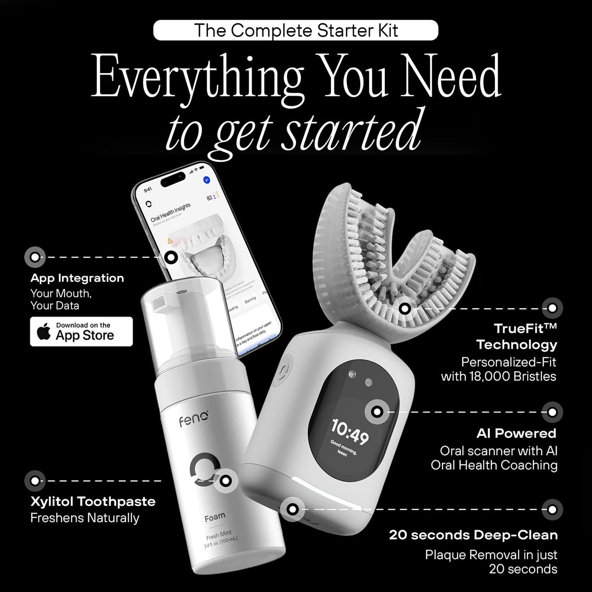 Feno Smartbrush Electric Toothbrush for Adults, Oscillating, Rechargeable