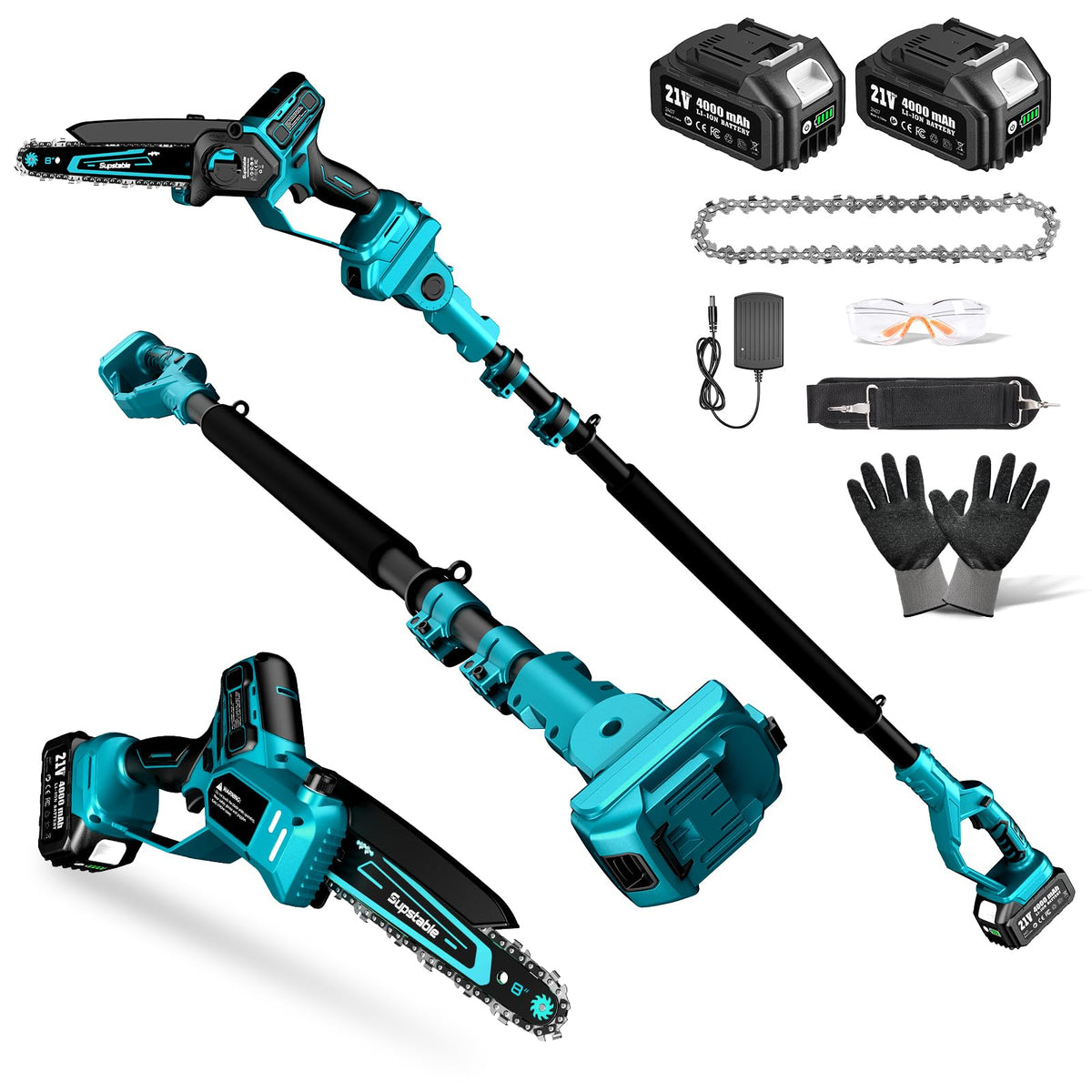 3-in-1 Cordless Mini Chainsaw & Hedge Trimmer with Grass Shears, 8-Inch 800W Brushless Chainsaw, 2 x 4000mAh Batteries, Garden Tool Kit for Tree Pruning, Hedge Trimming & Lawn Edging