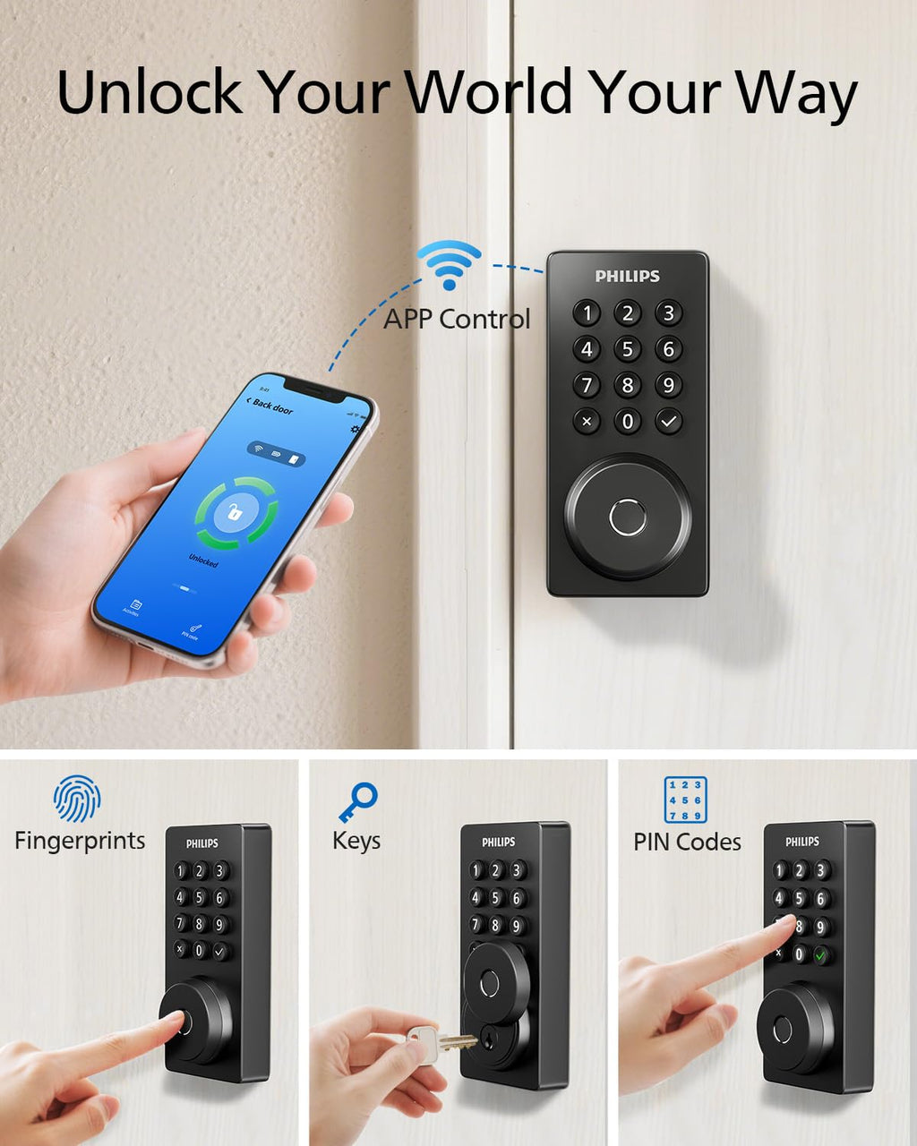Philips Wi-Fi Smart Deadbolt Lock, Keyless Entry Door Locks for Front Door