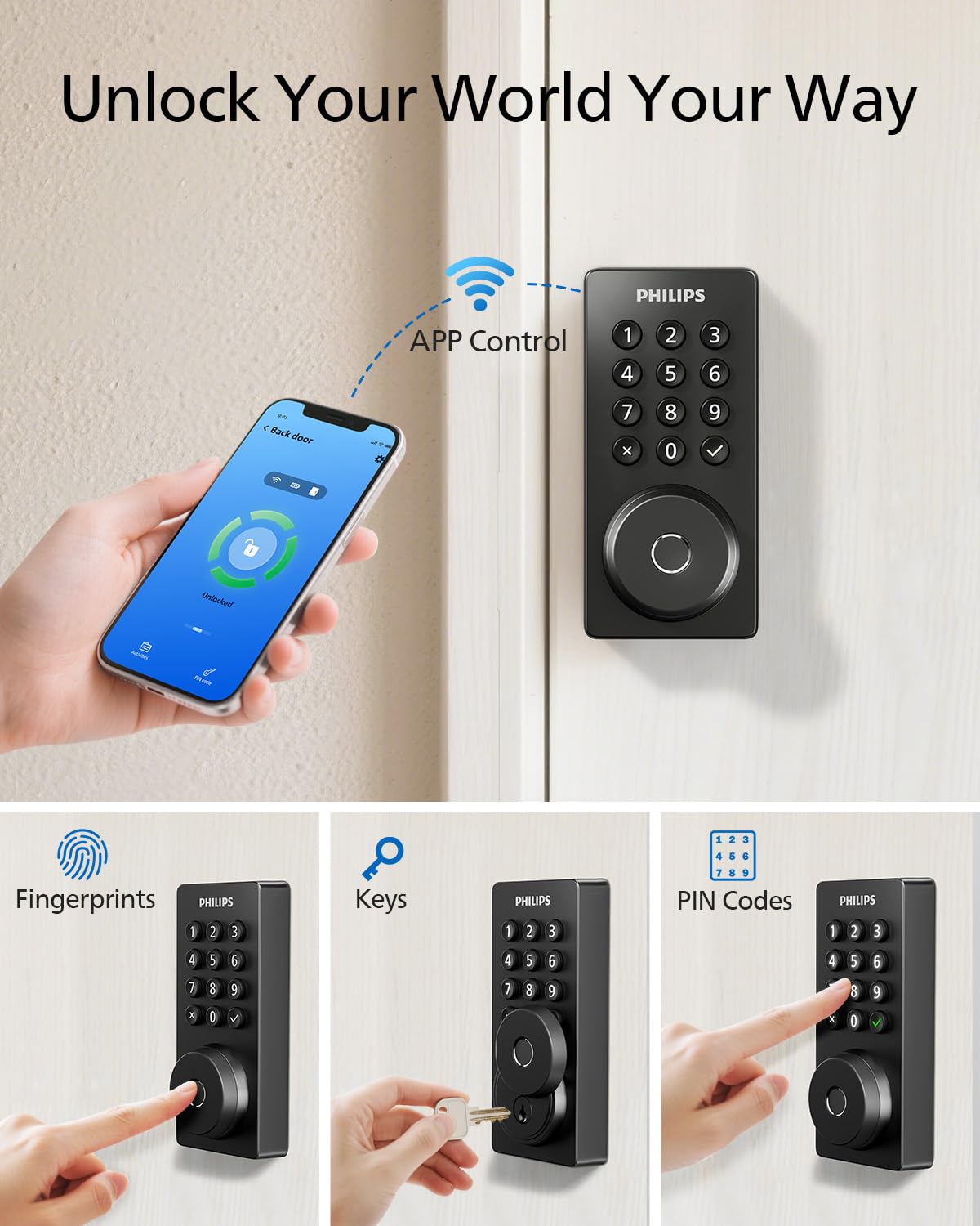 Philips Wi-Fi Smart Deadbolt Lock, Keyless Entry Door Locks for Front Door