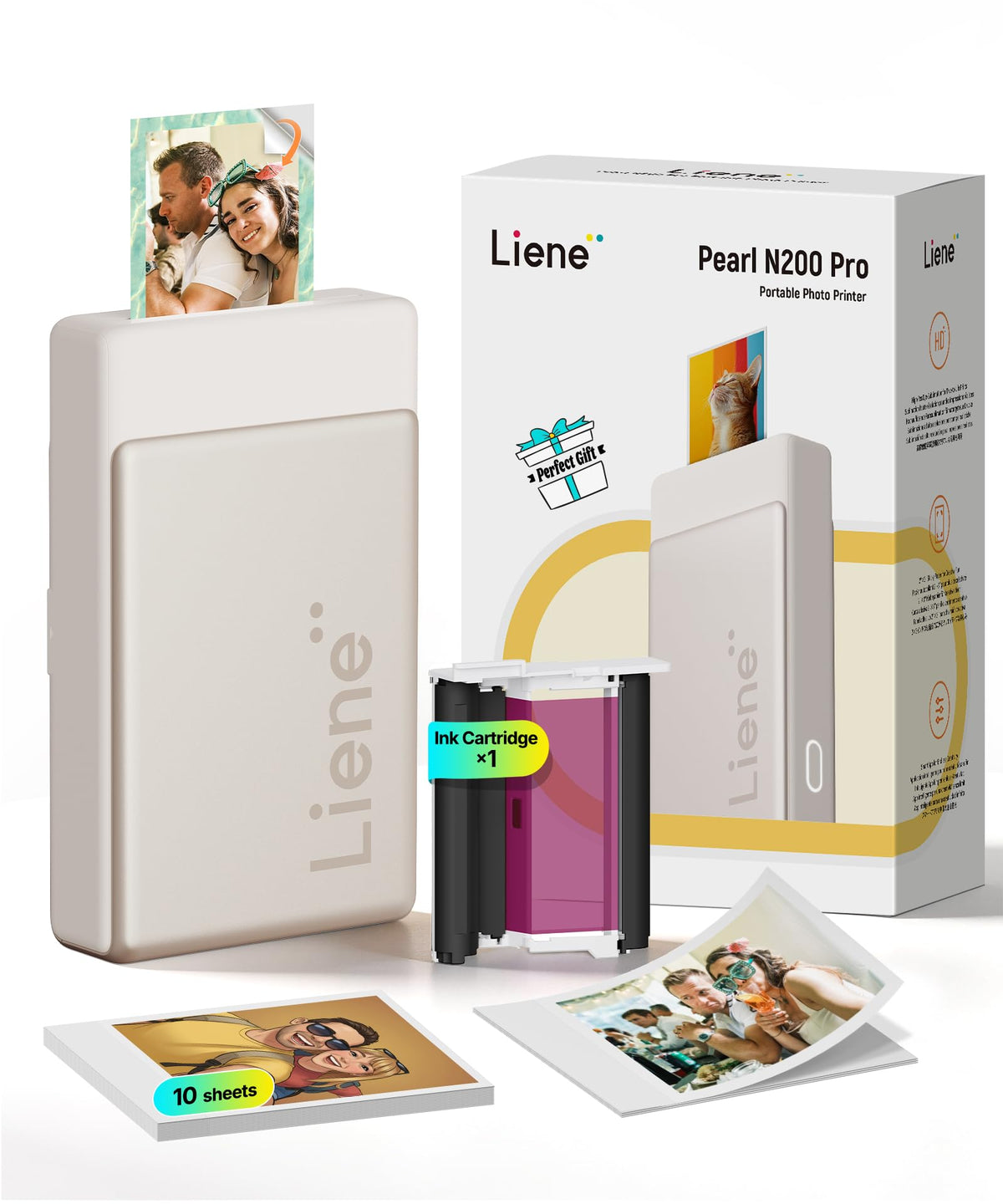 Liene Pearl N200 Pro Portable Photo Printer, Instant Mini Picture Printer for iPhone Smartphone, Thermal Dye Sublimation, Bluetooth Sticker Printer 50 Sheets 2x3 Adhesive Paper & 5 Cartridges, Purple