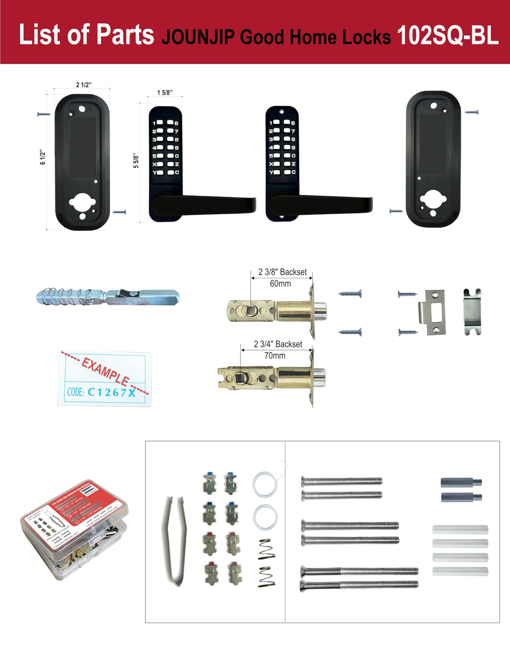 Double-Sided Mechanical Keyless Door Lock Lever Handle Matte Black