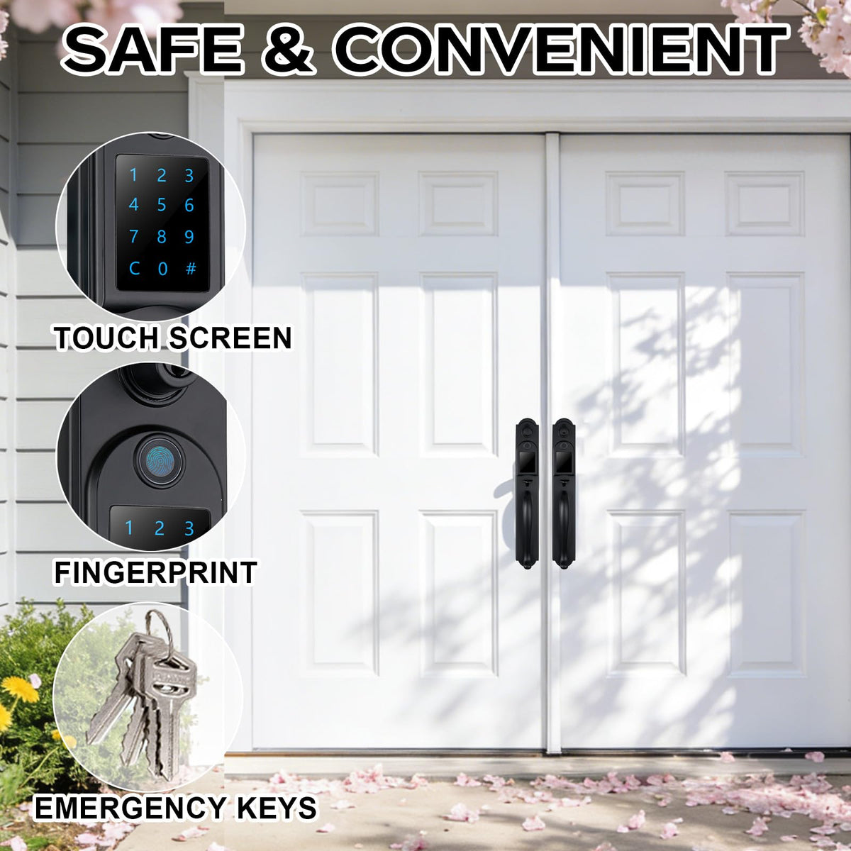 Fingerprint Double Door Handle Set with Keypad Deadbolt, Right Hand