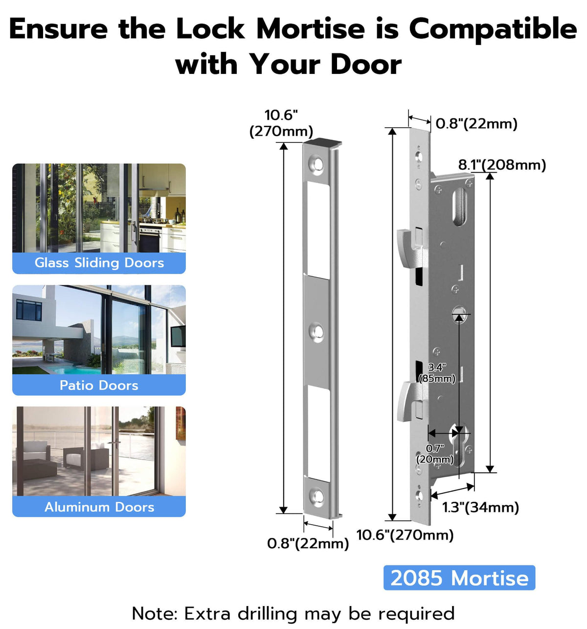 Anweller 2085 Mortise Smart Sliding Glass Door Lock