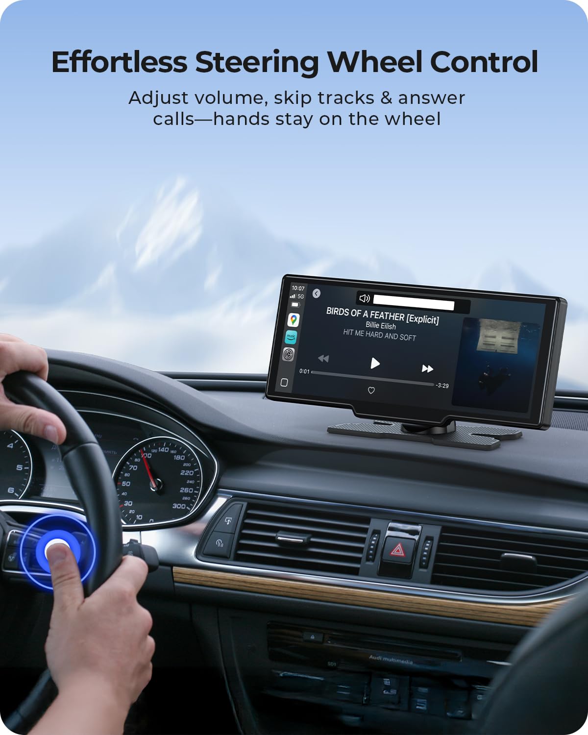 9.26" Wireless Carplay Screen for Car with 4K Dash Cam & HD Backup Camera