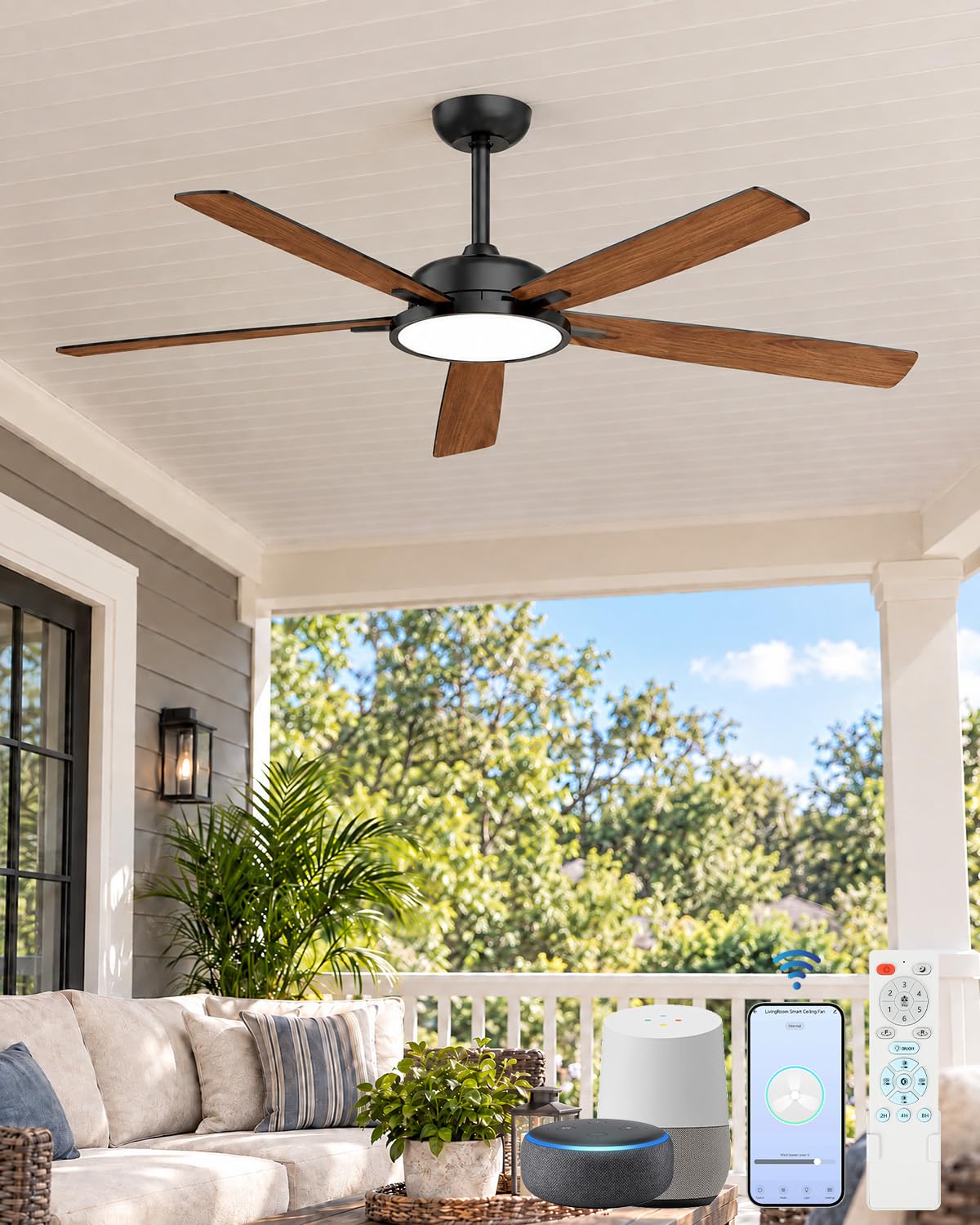 Roomratv Smart Ceiling Fan Compatible with App/Alexa/Google home,Black