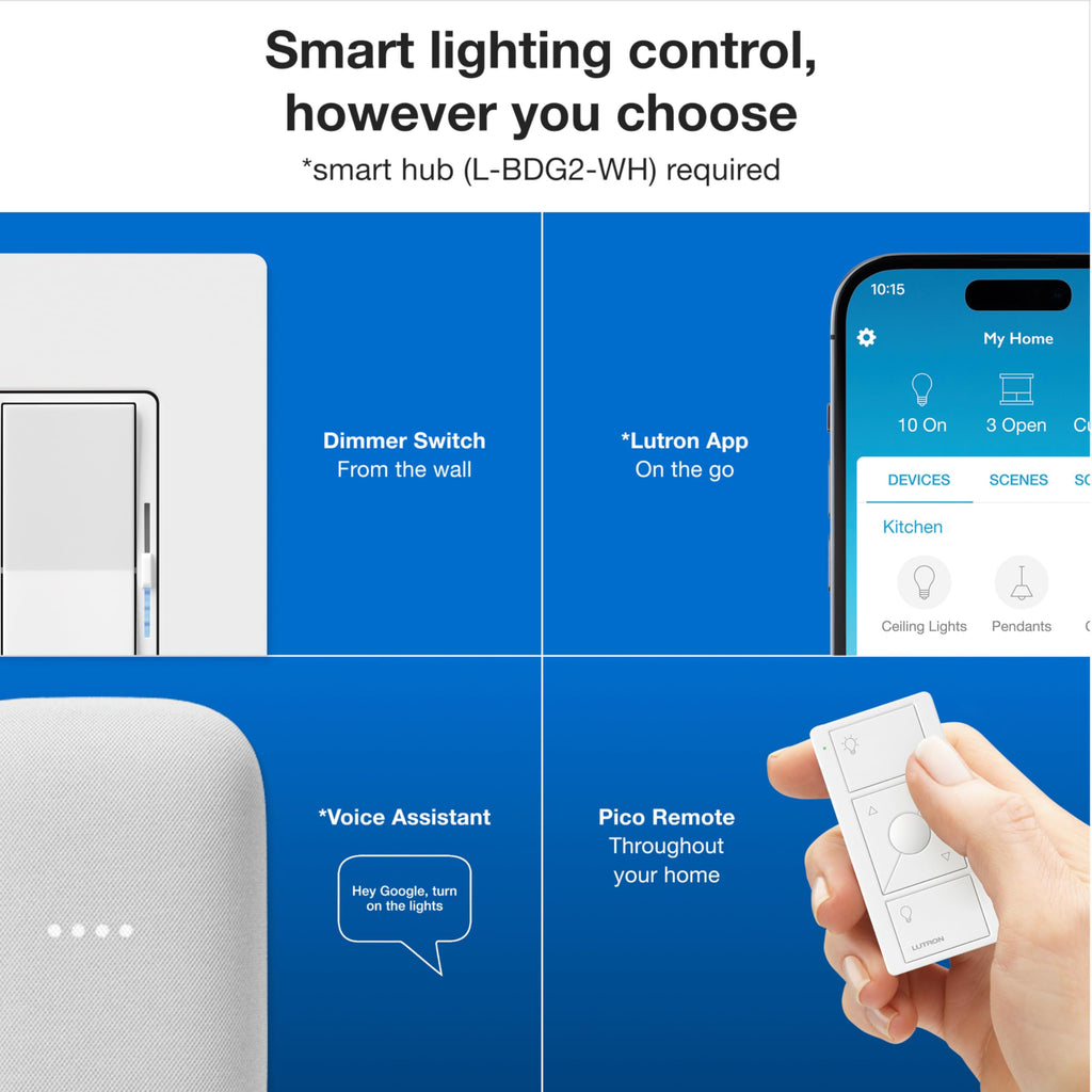 Lutron Caseta Diva Smart Dimmer Starter Kit; Dimmer, Hub, Remote, & More