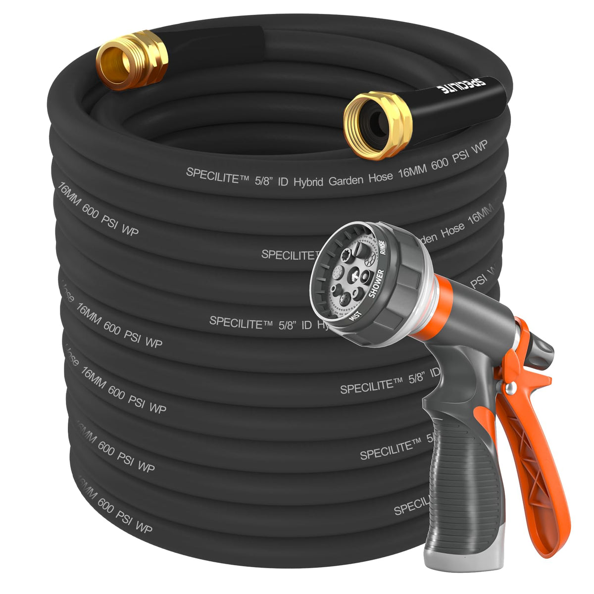 SPECILITE Garden Water Hose 200 ft x 5/8" for yard, Heavy Duty & Flexible