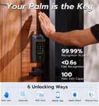 Anweller Palm Vein Smart Lock, Keyless Entry Door Lock for Front Door, Smart Deadbolt with Display Screen, Built-in WiFi, 10000mAh Battery, Keypad Code, RFID Card, Auto Lock