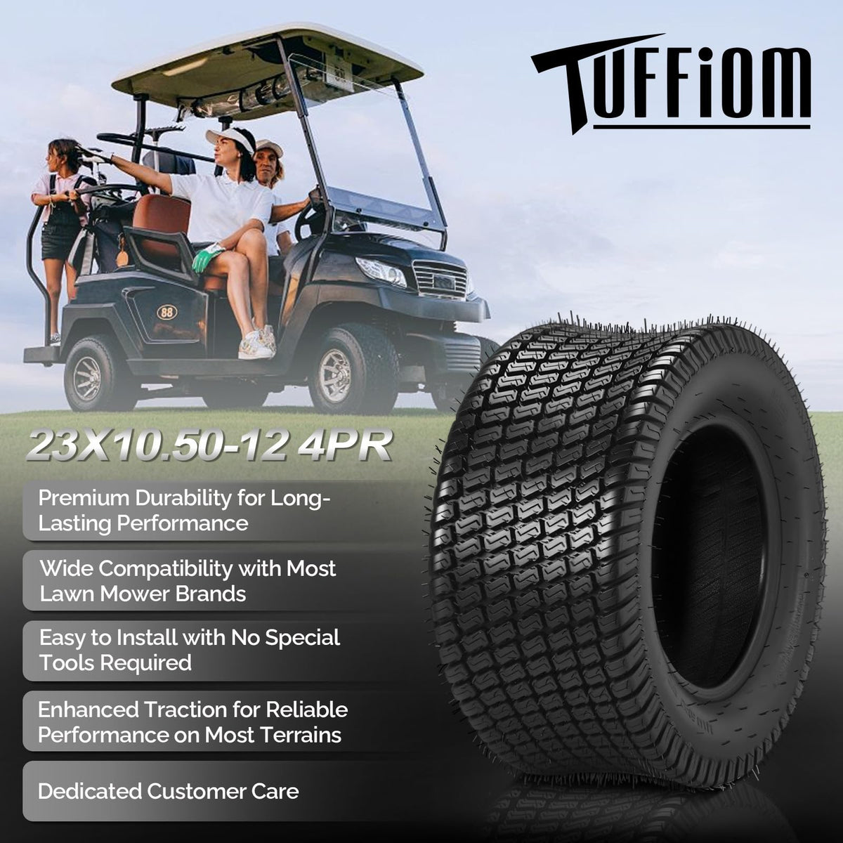 TUFFIOM 23x10.50-12 Lawn Mower Tires Set of 2, 4PR Turf Tire Lawn & Garden Tires, Compatible With Most Lawn & Garden Utility Vehicles, Tubeless