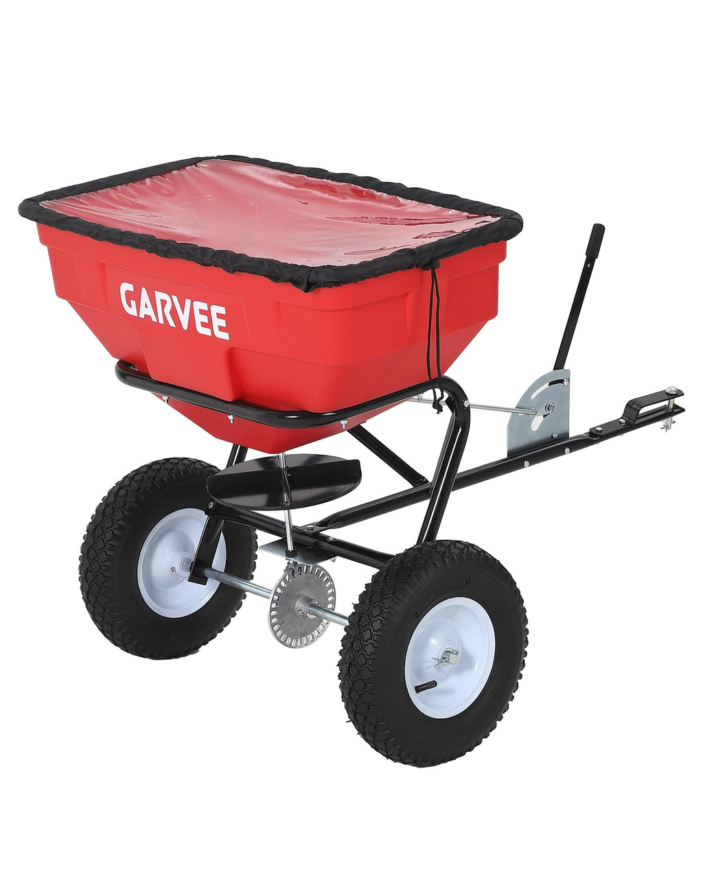 Heavy Duty 125L Tow Behind Broadcast Spreader – 9.8FT Spreading Width, 30 Current Settings, Global Hitch, for UTV, ATV, Tractor, Fertilizer, Seed, Salt, Ice Melt – Green (Douzi) + Black Rod