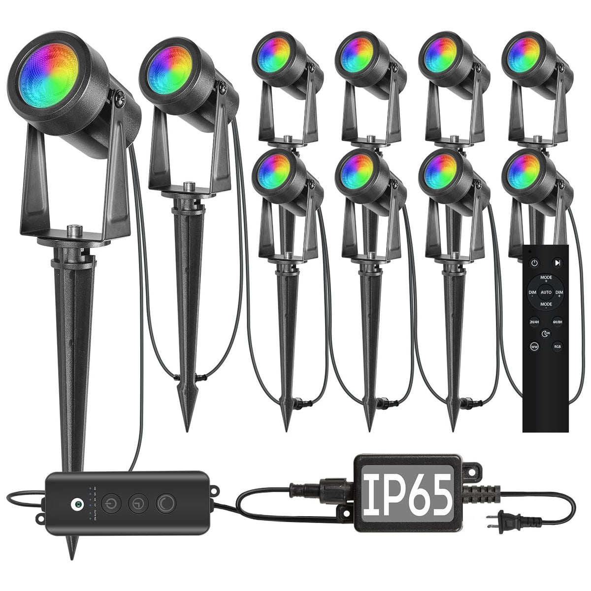 SUNTHIN Outdoor RGBW Landscape Lighting with Remote, Dusk to Dawn, 12 Pack