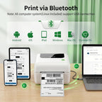 Bluetooth Thermal Shipping Label Printer with Built-in Label Bin, Wireless 4x6 Label Printer for iPhone, Android, Windows & Mac, Includes 50 Labels, Works with USPS, UPS, Amazon, Etsy, Shopify, White