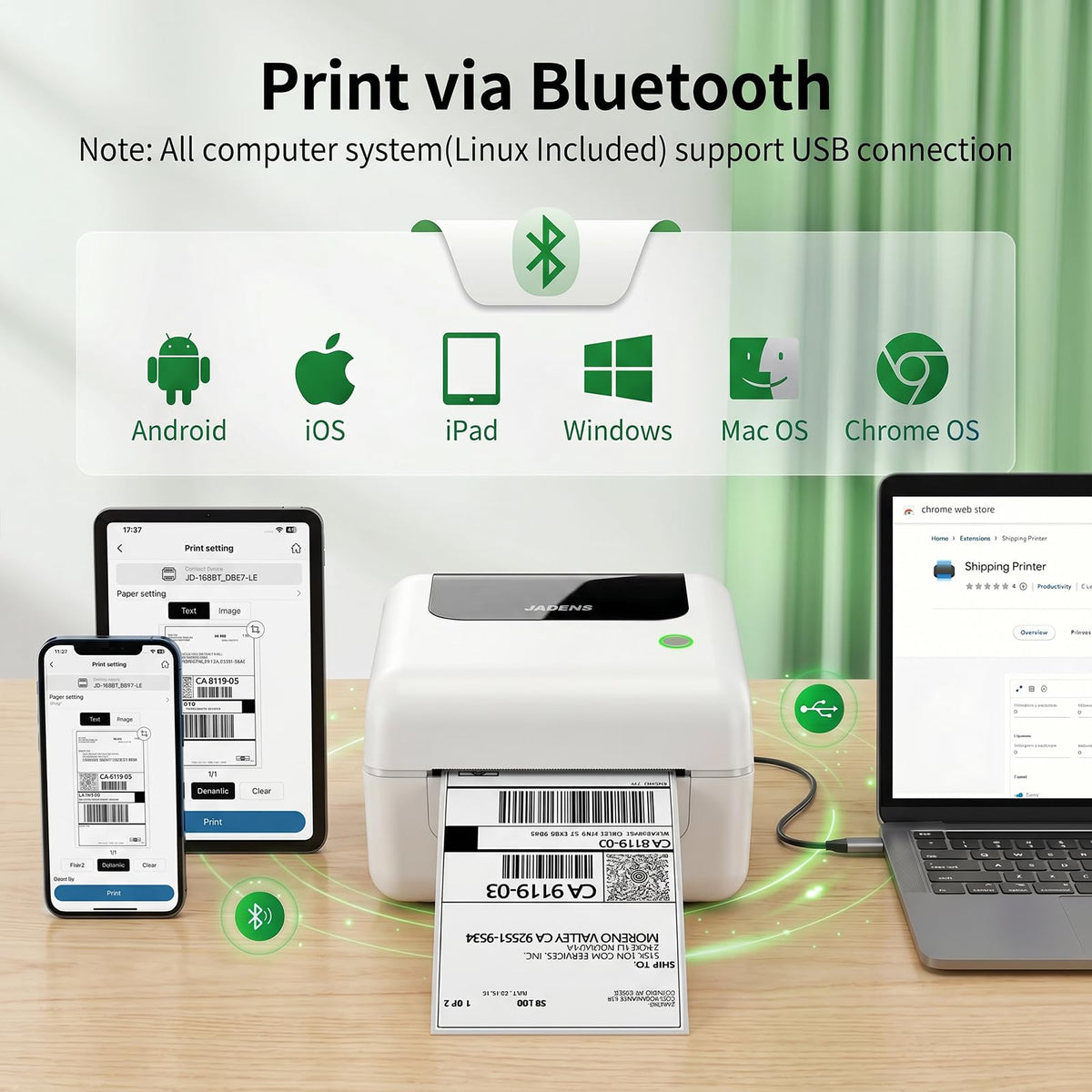Bluetooth Thermal Shipping Label Printer with Built-in Label Bin, Wireless 4x6 Label Printer for iPhone, Android, Windows & Mac, Includes 50 Labels, Works with USPS, UPS, Amazon, Etsy, Shopify, White