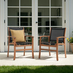 Acacia Wood Patio Dining Chairs Set (Black, 2 Pieces)