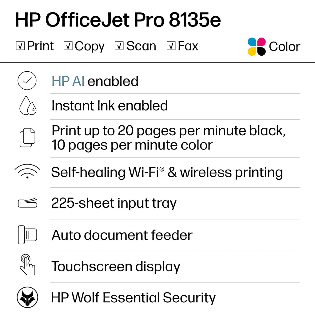 HP OfficeJet Pro 8135e Color Inkjet Printer | Wireless | All-in-One