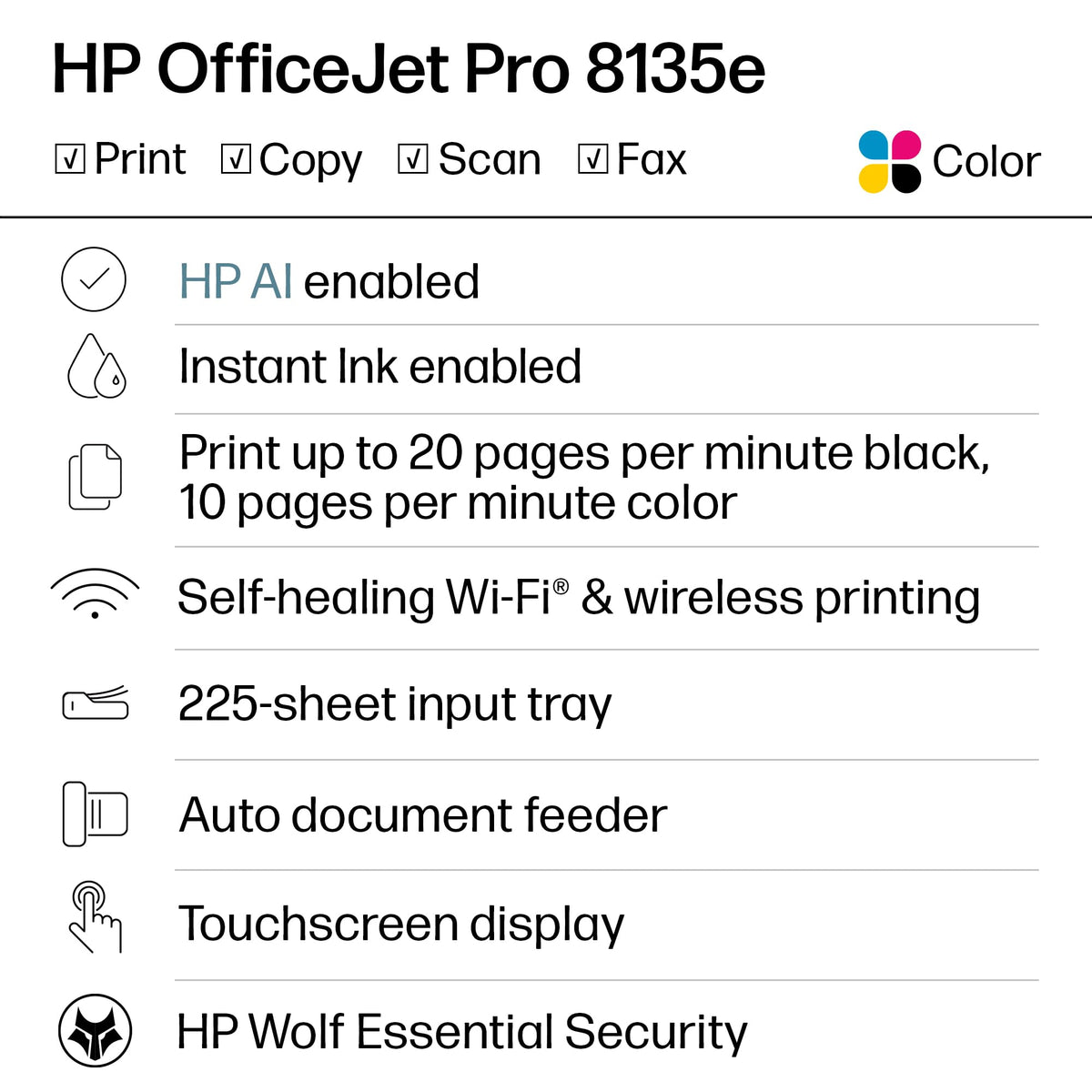 HP OfficeJet Pro 8135e Color Inkjet Printer | Wireless | All-in-One