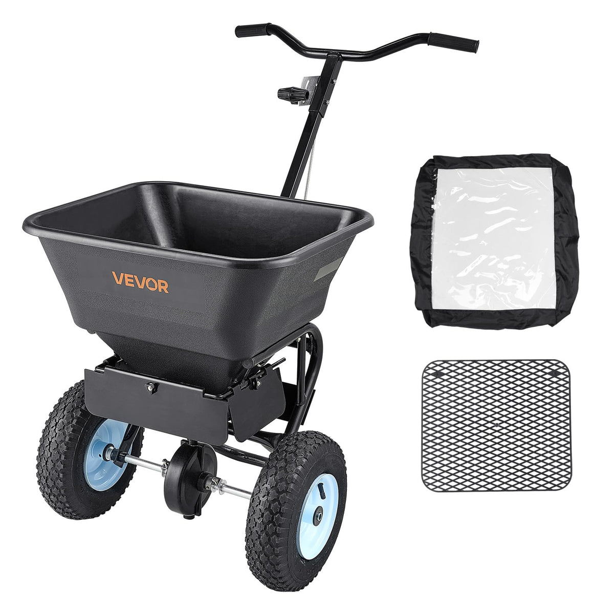 VEVOR Broadcast Spreader 130 lbs Capacity Hopper Walk-Behind Push Spreader | for Lawn & Garden Care, 12 ft Spreading Width, 13" All-Terrain Tires, Adjustable Flow Control for Fertilizer Seed Ice Melt