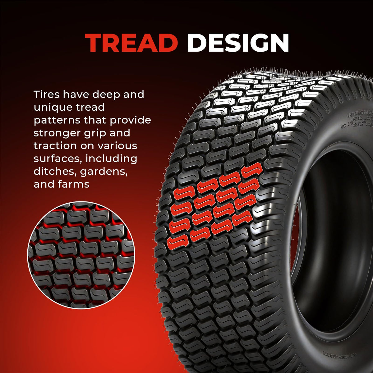 23x10.50-12 Lawn Mower Tires, 4 Ply Tubeless, Set of 2