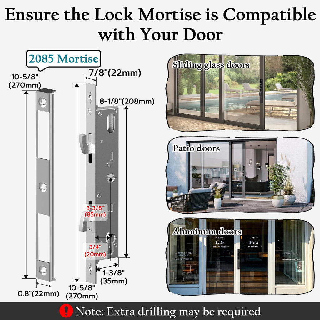Fingerprint Slim Keypad Sliding Glass Patio Door Lock 2085 Hook Latch Tuya