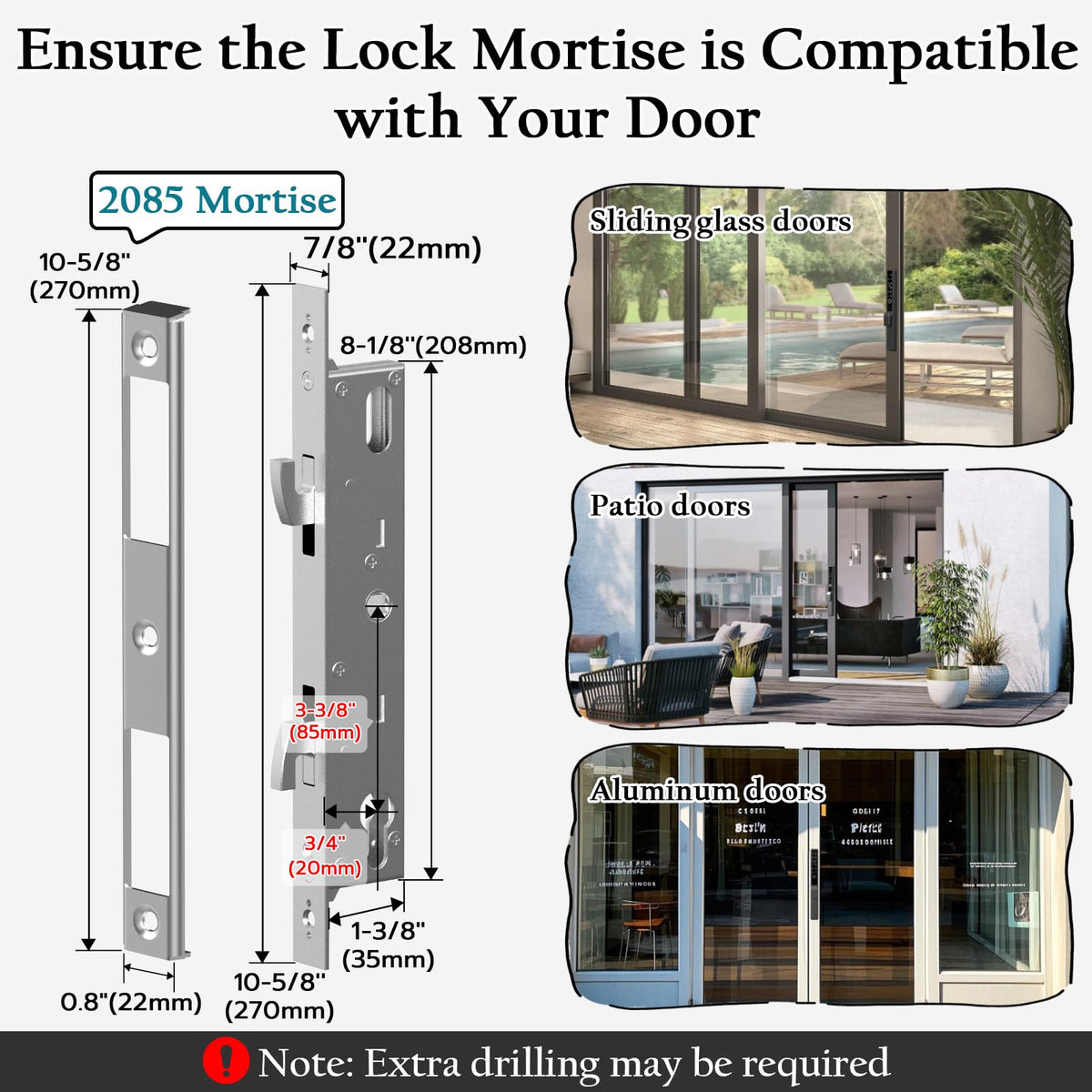 Fingerprint Slim Keypad Sliding Glass Patio Door Lock 2085 Hook Latch Tuya