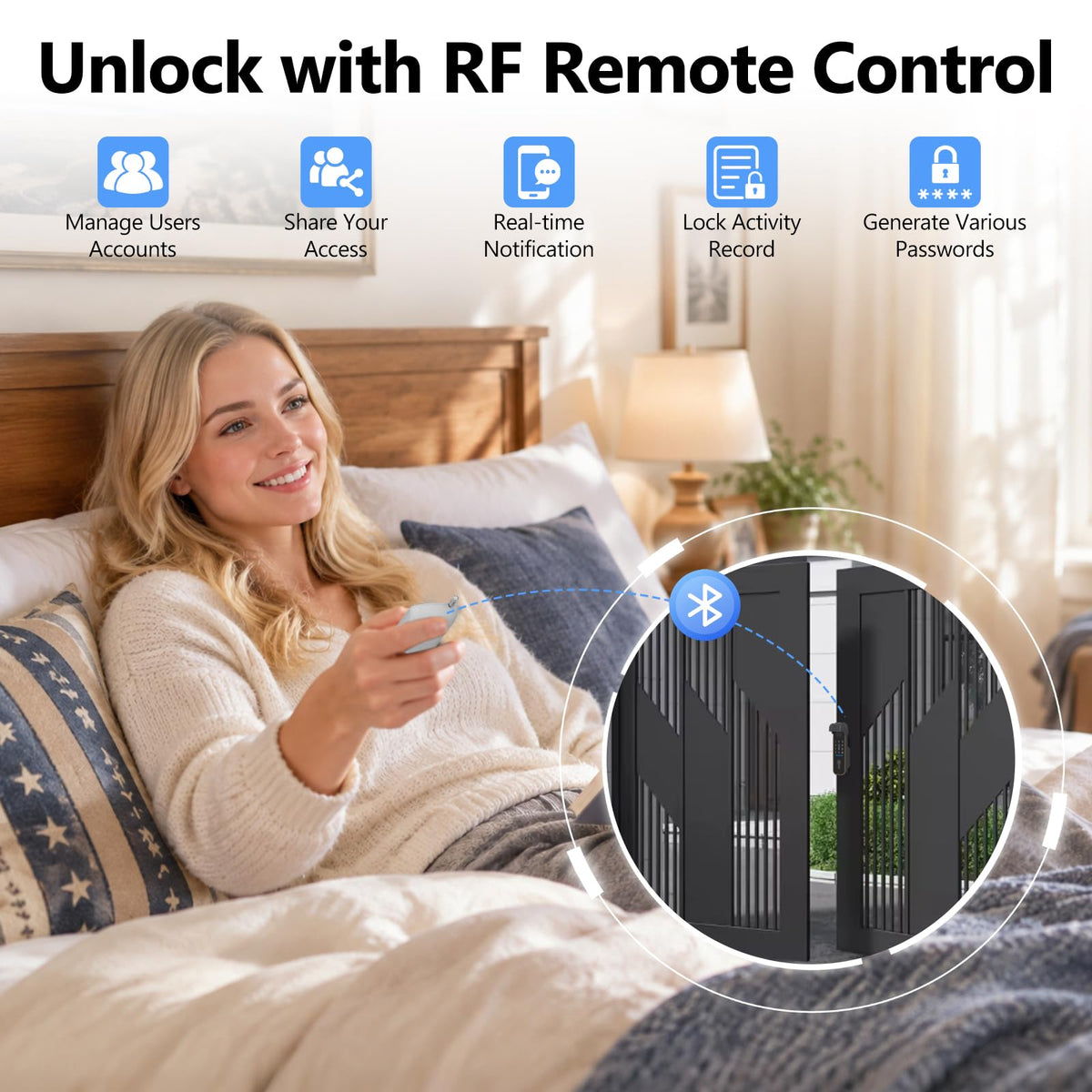 Double Sided Fingerprint Gate Lock, IC Card NFC Remote Control